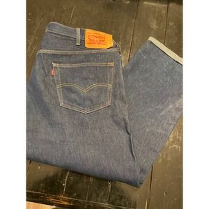 Levis 501 Original Fit Jeans Mens W44 L29 Dark Indigo Blue Straight Leg Denim